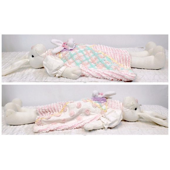 30" Stuffed Animal White Bunny Plush Chenille Pastel Dress Easter Spring Rabbit - Picture 5 of 9